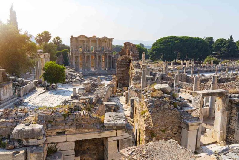 Celsus library and historic ruins at Ephesus