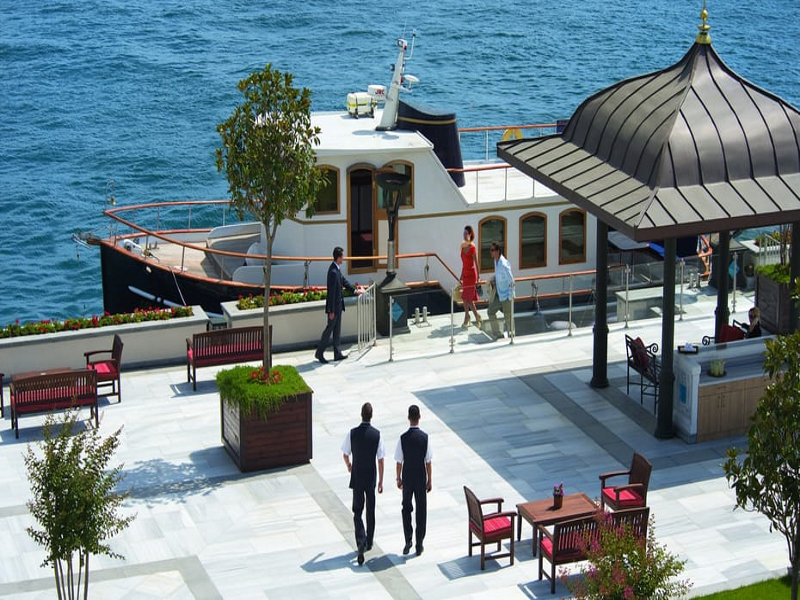 People and boat alongside Bosporus