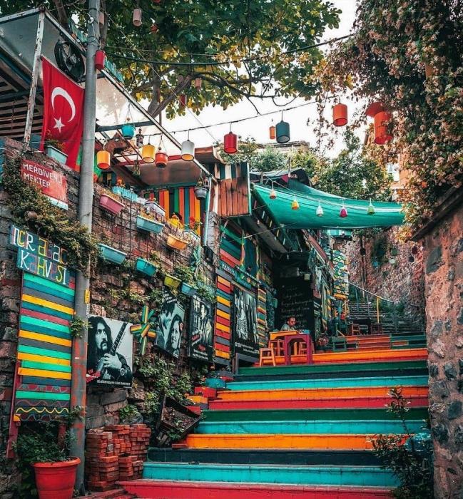 Image of colorful stairs and street in Balat