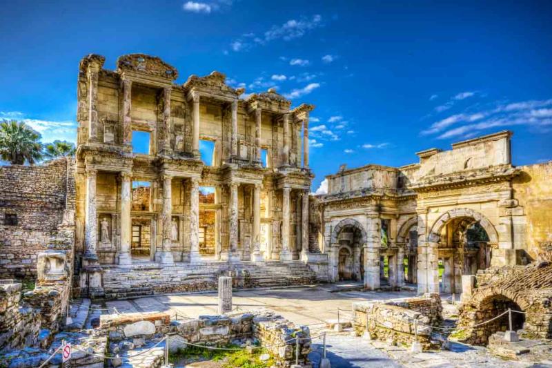 Celsus library and historic ruins at Ephesus
