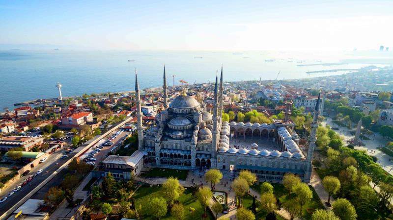 Blue Mosque and Bosporus on sunny day