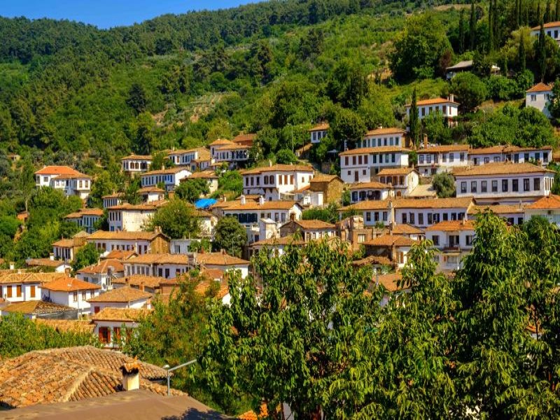 View of Greek stone houses in Sirince village