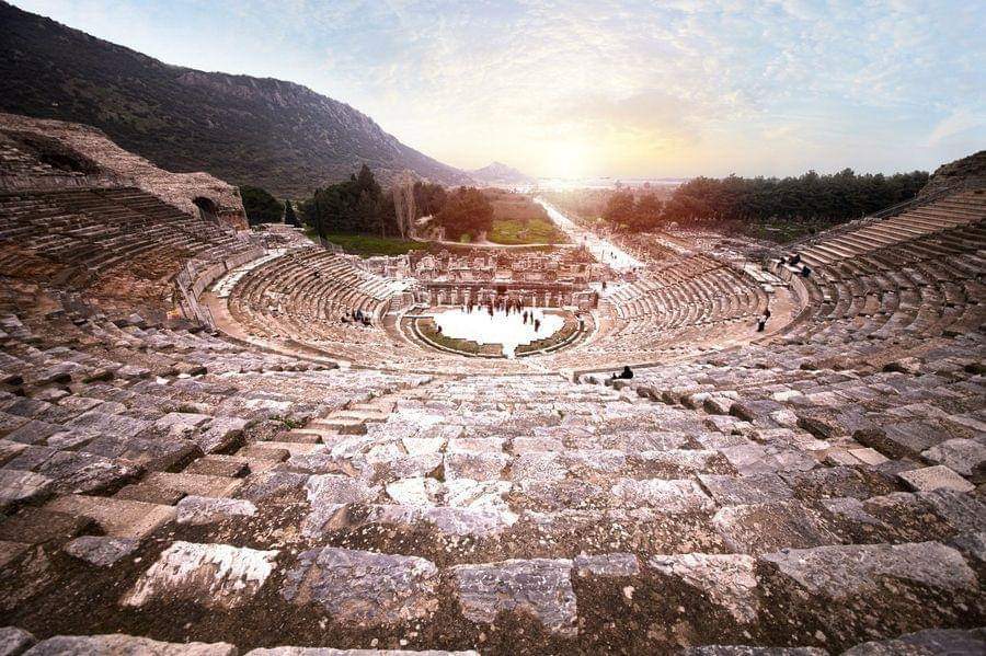 View from the top of Ephesus Amphitheatre at sunset