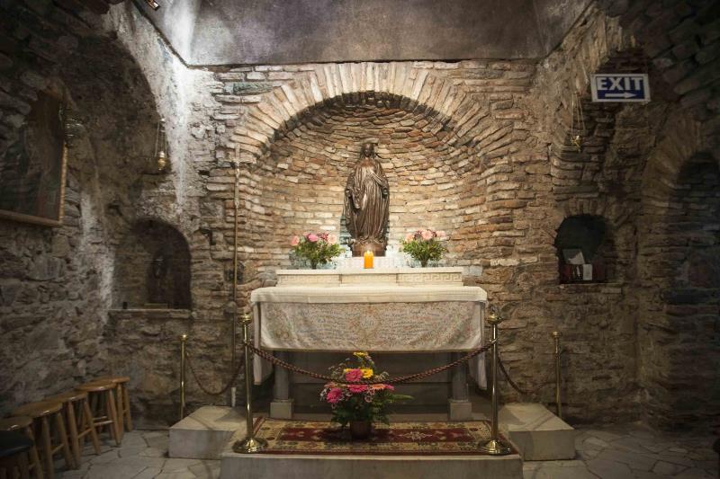 Interior and alter with statue at the House of the Virgin Mary