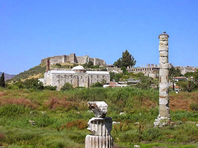 Isa Bey Mosque and St Johns Basilica overlooking the Temple of Artemis 