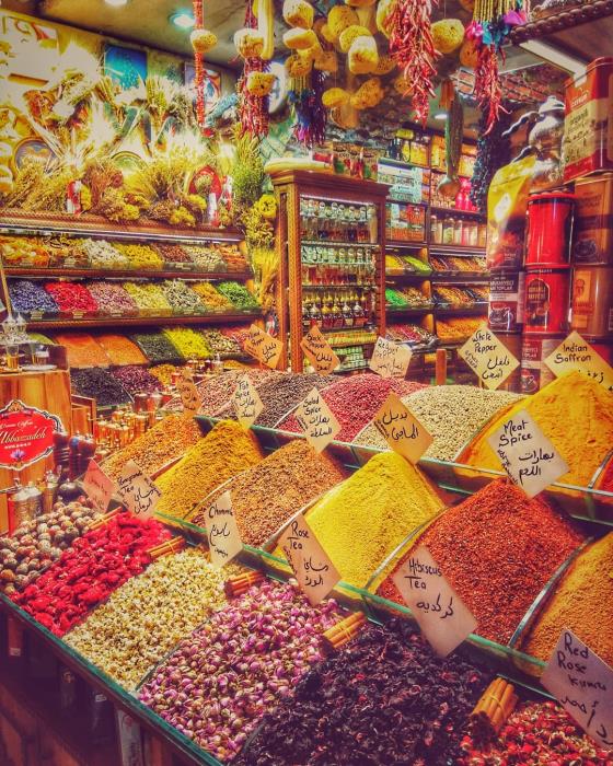 Variety of spices displayed at Spice Market