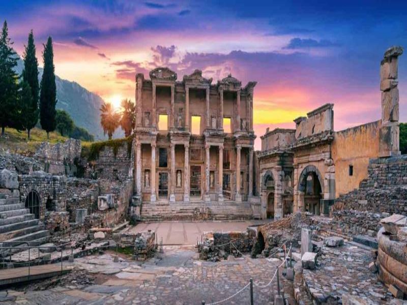 Celsus library in Ephesus at dusk