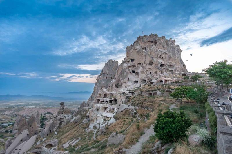 Image of fairy chimneys and views across Cappadocia